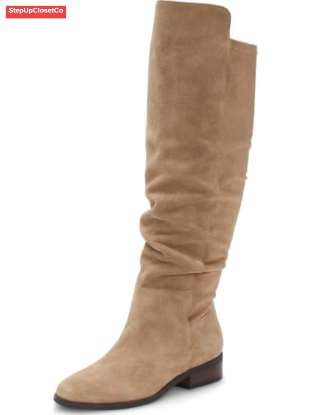 Suede Over the Knee Boots Pull On Low Block Heel Almond Toe Casual